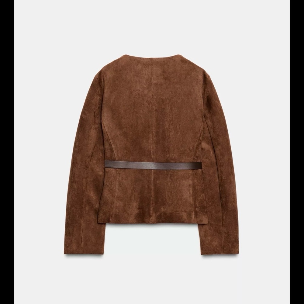 Zara Brown Suede Belted Blazer - Picture 2 of 8